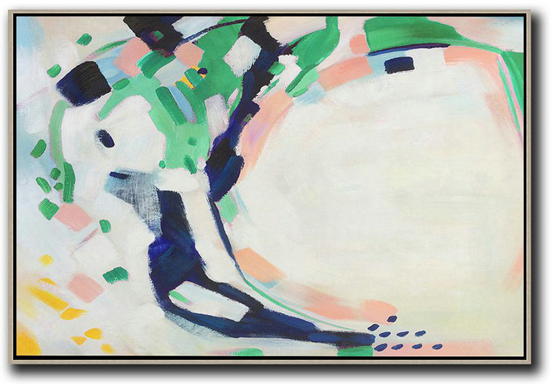 Original Painting Hand Made Large Abstract Art,Oversized Horizontal Contemporary Art,Large Contemporary Painting,White,Grey,Dark Blue,Green.etc